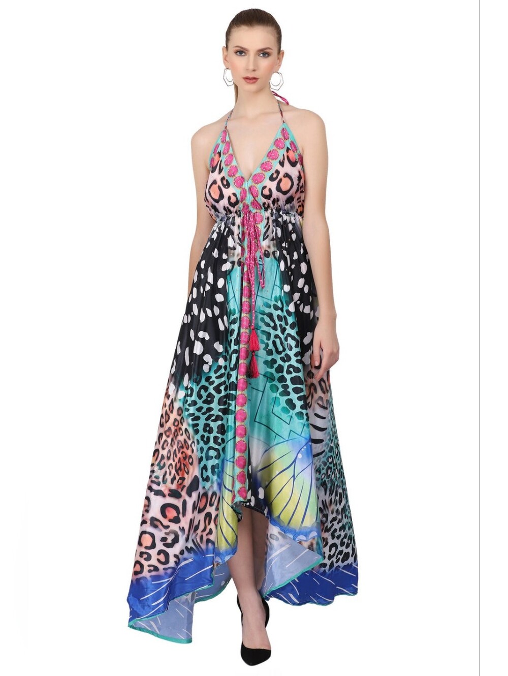 Advance Apparels Multicolor Halter High-Low Maxi Dress
